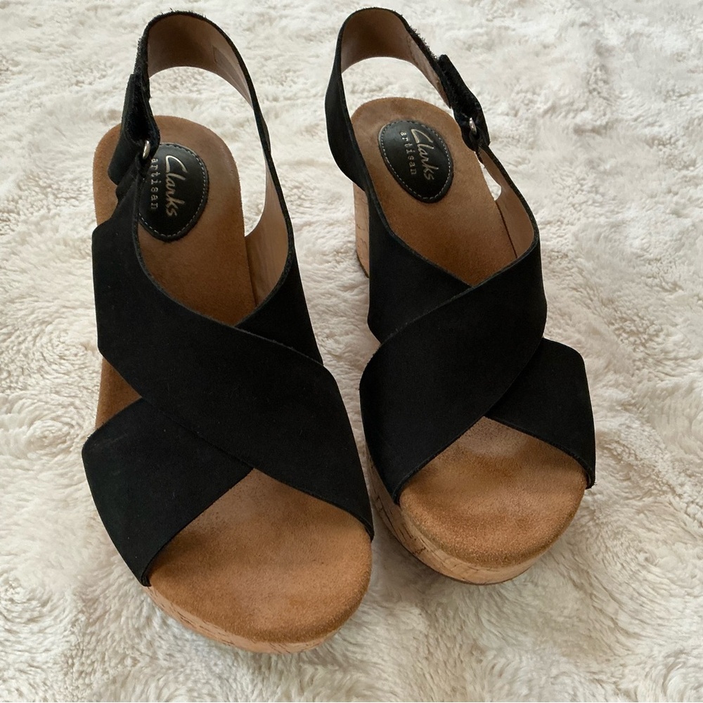 Clarks Black and Brown Wedge Sandals